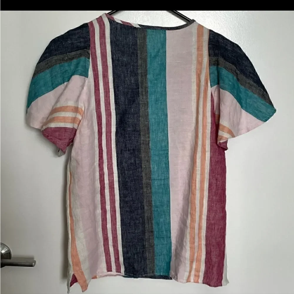 J CREW Linen Striped Flutter Sleeve Top